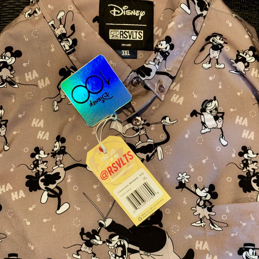 RSVLTS Disney Mickey Mouse Button Down Shirt - Gray